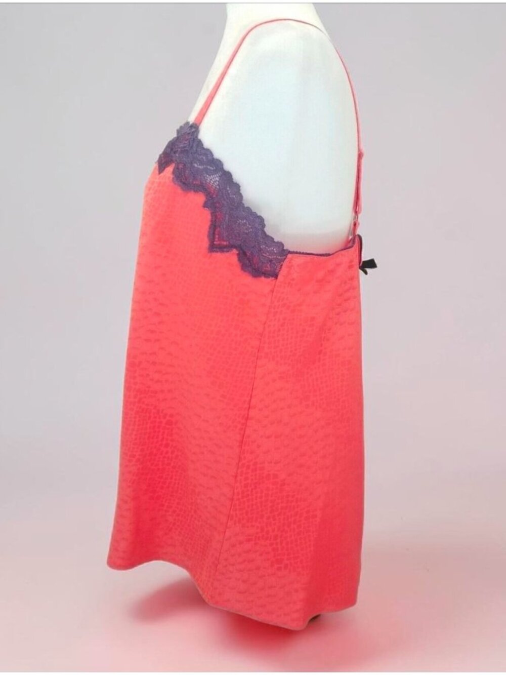 Satin Rose Top With Purple Lace Trim & Adjustable Straps - Womens Sleepwear Or L - Picture 8 of 9